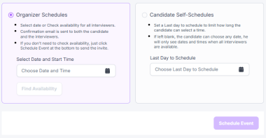 Organizer Schedules and Candidate Self-Schedules options